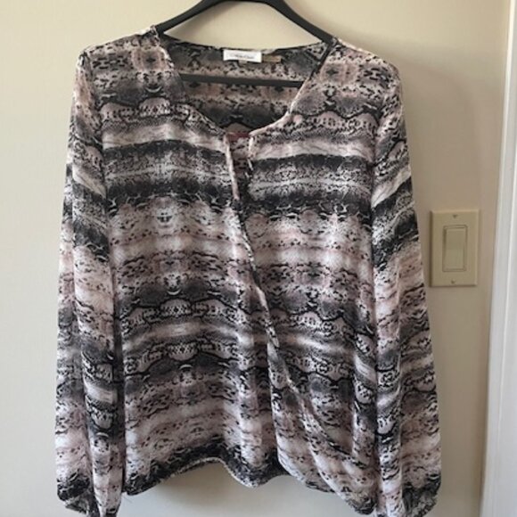 Calvin Klein Black/White/Rose Long Sleeves Blouse Size M/L - Picture 1 of 9